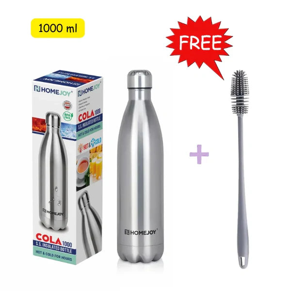 Home Joy 1000ml Hot & Cold Cola Bottle – 12-Hour Cold Water Guarantee, Stainless Steel Water Bottle with Free Bottle Brush