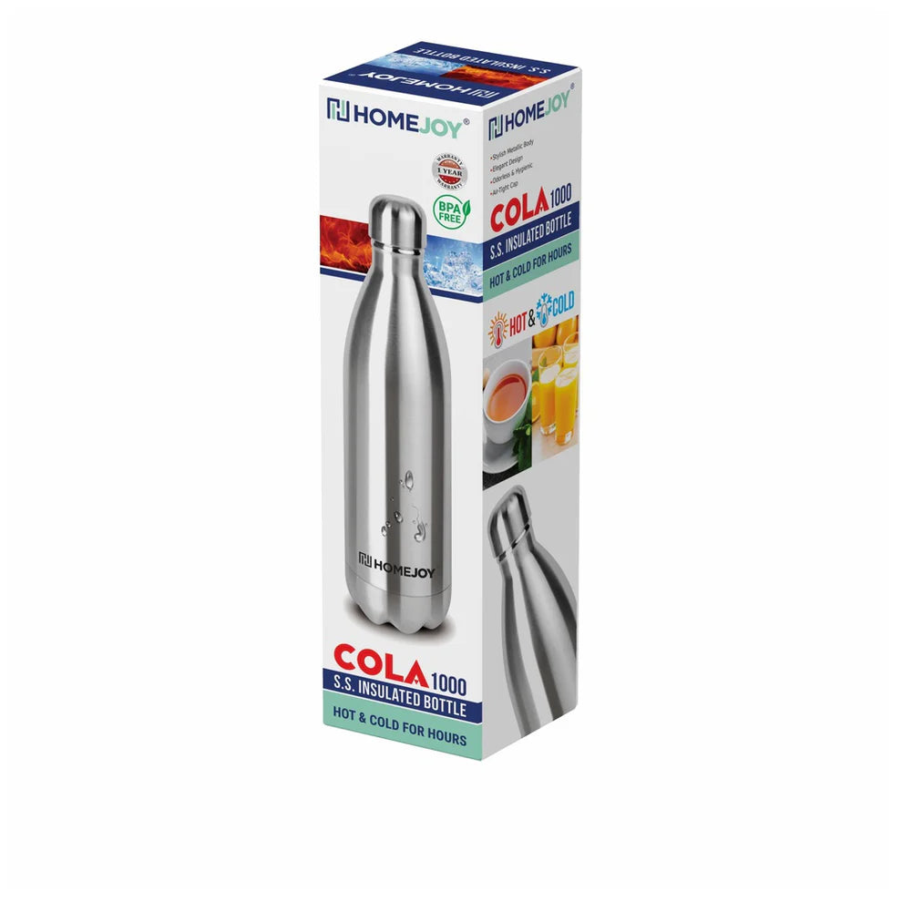 Home Joy 1000ml Hot & Cold Cola Bottle – 12-Hour Cold Water Guarantee, Stainless Steel Water Bottle with Free Bottle Brush