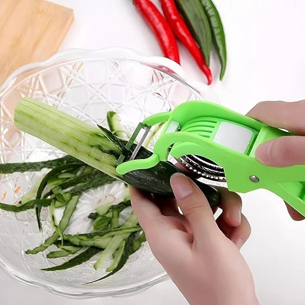 2 in 1 Vegetable and Fruit Multi Cutter, Peeler, Slicer Easy Slicing Sharp Stainless Steel 5 Blade Multifunctional Kitchen Tool