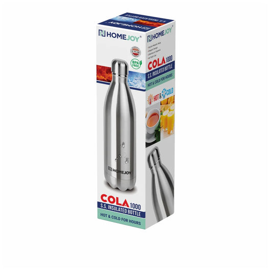 Home Joy 1000ml Hot & Cold Cola Bottle – 12-Hour Cold Water Guarantee, Stainless Steel Water Bottle with Free Bottle Brush